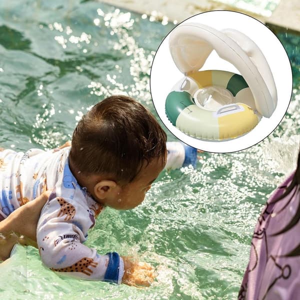 Babysimring med säkerhetssits och UV-solskydd - Simtränare för spädbarn 6-36 månader - Poolleksak
