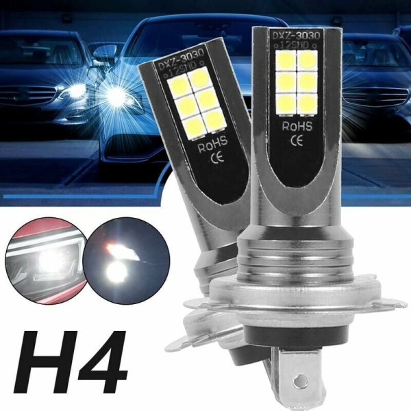 2kpl H4 LED-ajovalopolttimot laatikossa LED-lamppukärry 50W/14000lm/IP68 vedenpitävä sumuvalo 2 polttimoa 6000-6500K valkoinen valo