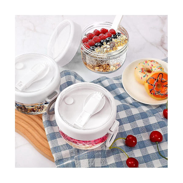 4 st Overnight Oats Behållare med Lock och Skedar, 20oz Overnight Oats Burkar Lufttäta Yoghurtbehållare