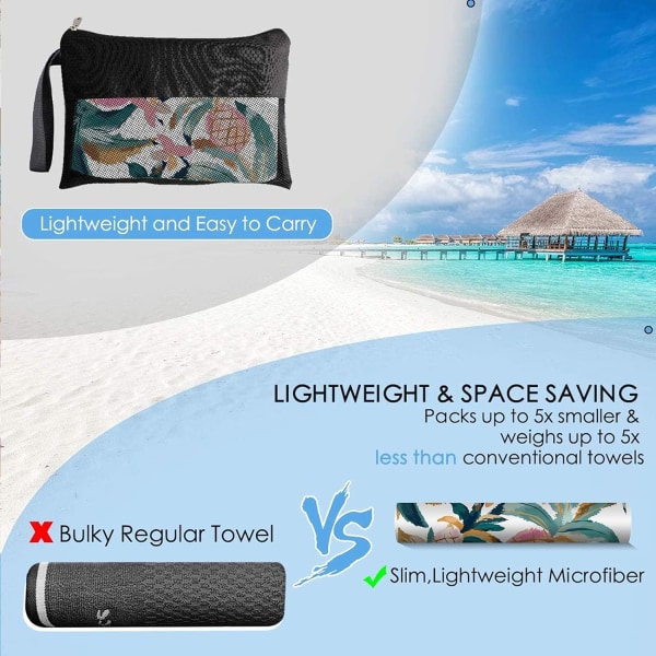 Strandhåndklæde, dobbeltsidet overdimensioneret strandhåndklæde i mikrofiber til voksne, letvægts