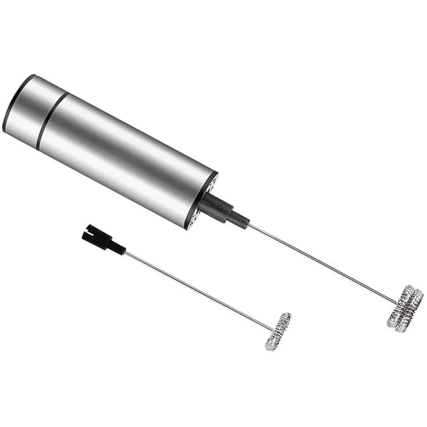 Electric Milk Frother With Double Whisk, Manual Milk Frother Silver