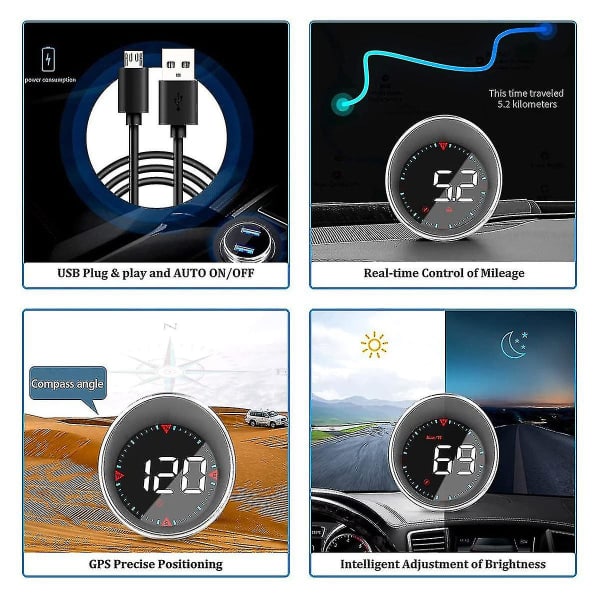Auton HUD Kmh & Mph Digitaalinen GPS-nopeusmittari risteyshälytyksen ja väsymysajon varoituksen kanssa