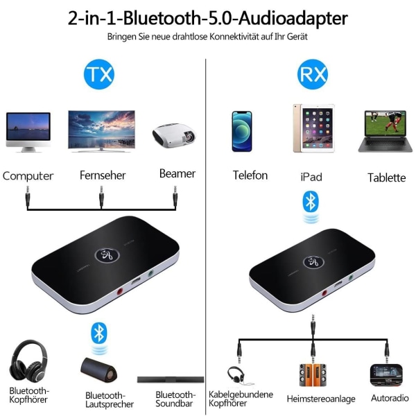 Bluetooth-adapter för ljud, AUX Bluetooth-adapter 5.0 Bluetooth