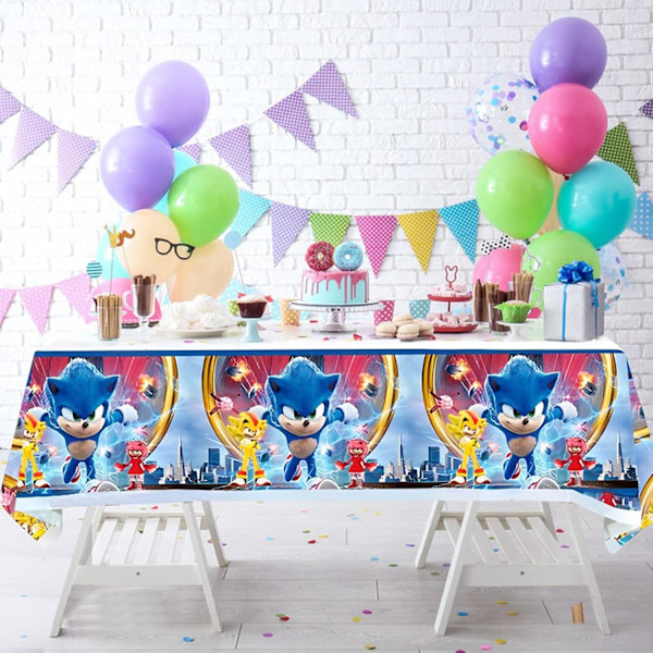 3 stk. Sonic Dug, 180cm*108cm Vandtæt Hedgehog Festdug Rektangulær Plastik Sonic til Børnefødselsdagstema