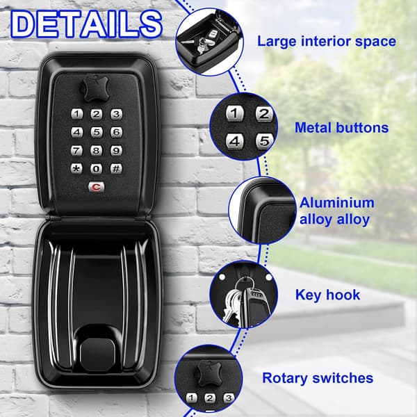 Key Cabinet Wall Mounted Police Approved, Large Key Box with Resettable 12-Digit Code Key Box with Weatherproof
