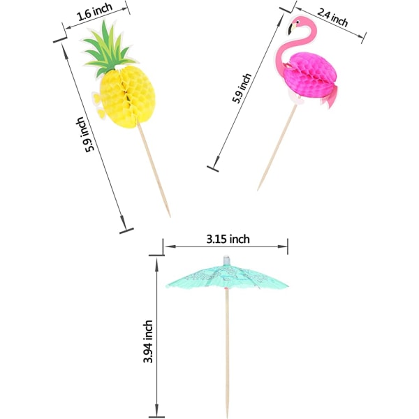 150 stykker Tropical Hawaiian Cupcake Toppers Sommer Flamingo Ananas Cocktail Paraply Cupcake Toppers Cocktail Picks Festartikler