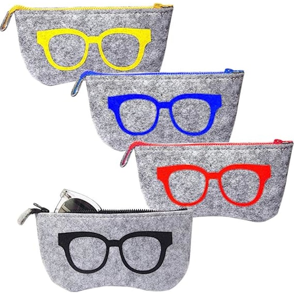 4 st Mjuka Glasögonfodral Filtfodral Filtglasögonfodral med Blixtlås C