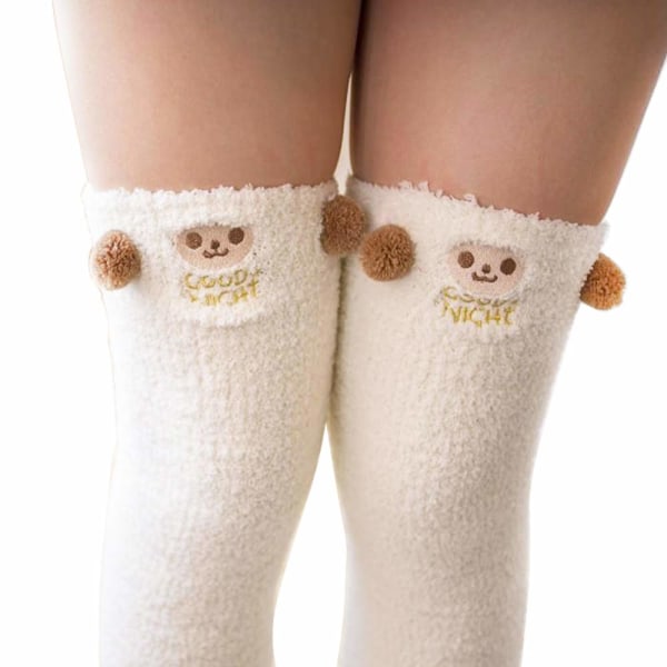 Søde lårhøje lange stribede sokker Coral Fleece Varm bløde over knæhøje sokker, dame- og pigesokker