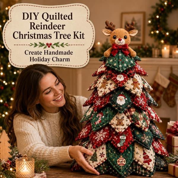 DIY Quilted Fabric Christmas Tree Kit, 3D Fabric Patchwork Craft Set for Beginners, Handmade Table Decoration for Home, Mantel, Table, Office #G