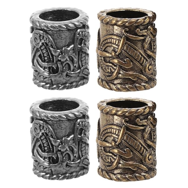 4 stk Viking Style Dreadlocks Perler Hårflettedekorationer Hårskægdekorationer (1,8X1,5X1,5CM, sølv)