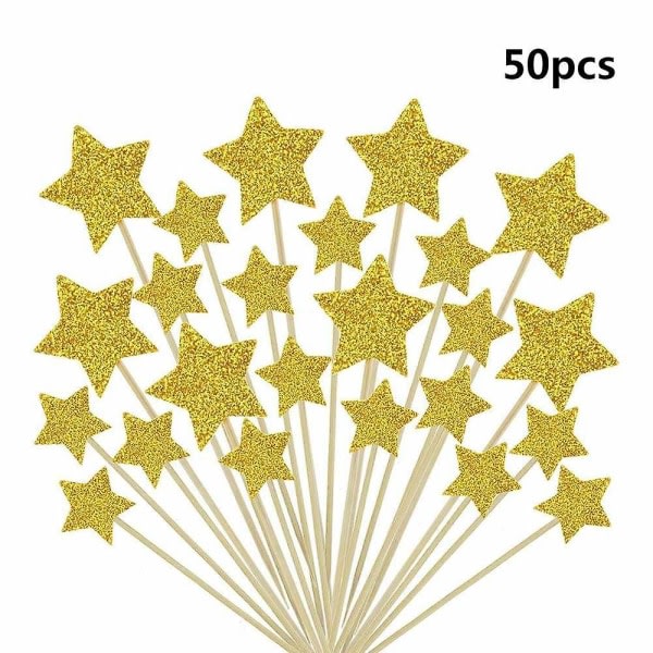 50 kpl Twinkle Little Star -kuppikakkupäällyksen setti Glitter Gold -juhlakakkukoristeita Tee-se-itse Glitter Mini syntymäpäiväkakku Joulupäivän asusteet
