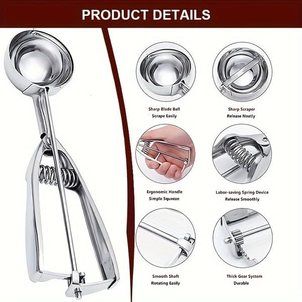 Iskremsskje og deigspade i rustfritt stål for baking av kjeks og cupcakes S+M+L