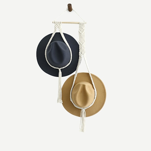 Päivitä Makramee Hattuhenkari Hatun Säilytysteline Seinälle Cowboy-hatun Pidike Käsintehty valkoinen white 105cm