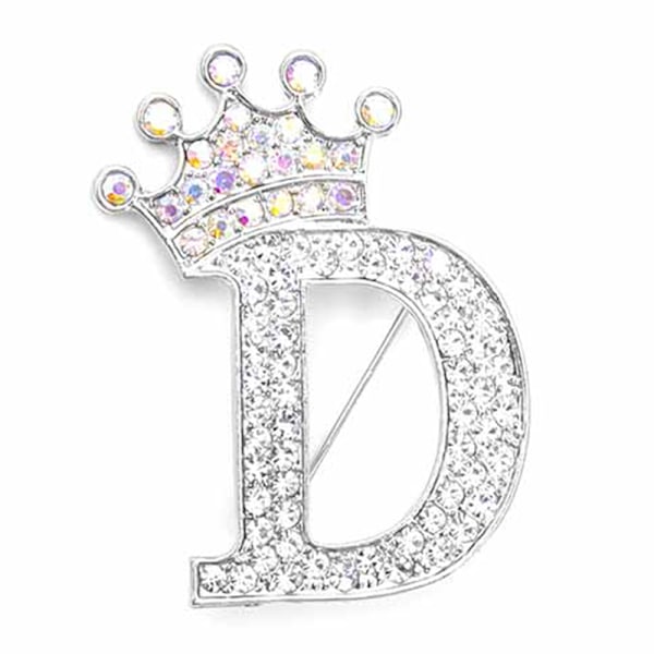 Modekrone 26 Initialer A til Z Krystal Rhinestone Broche Silver-D