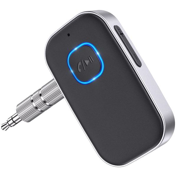 Bluetooth 5.0 bilmodtager, støjreducerende AUX-adapter, hjemmstereo/håndfri opkald Bluetooth-musikmodtager, 16 timers batterilevetid - sort