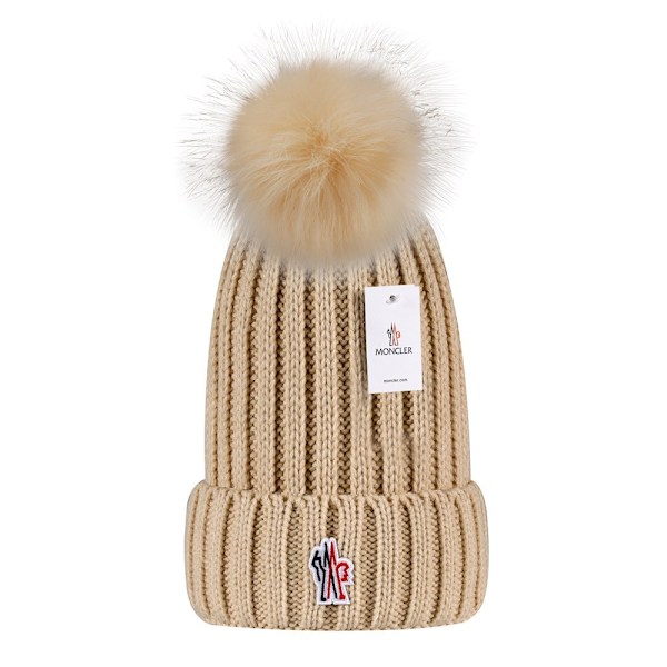 Alsidig vinterhue i uld - varm uldhue, strikket hue med uld-pompom, Beige Beige Beige moncler Small label