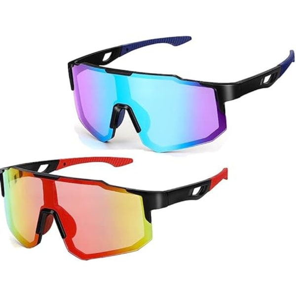 2 STK Sykkelsolbriller for menn Dame Sportssolbriller UV400 beskyttelse Utendørsbriller vindtett