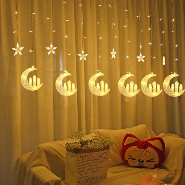 Moon Star och Fairy Tale Castle String Lights, 138 LED muslimska gardiner Fairy String Lights