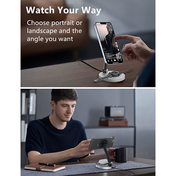 Magnetisk Trådlös Laddningsstation för MagSafe Laddare, Vikbar 15W Snabb Trådlös Laddningsstation för iPhone 14/13/12