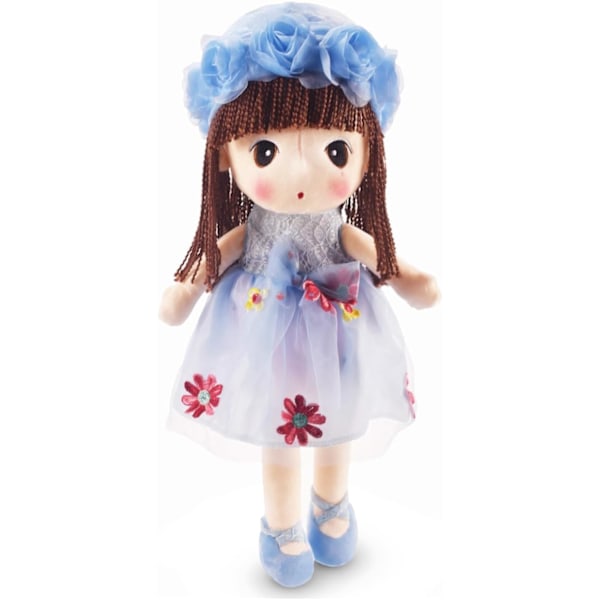 HWD Kawaii Mjuk Plysch Blomsterflicka Plyschdocka Flickgåva, 18 Tum (Blå)