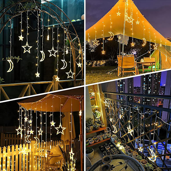 Aurinkopaneelit ulkona Ramadan-koristeet Kuut Tähdet Valot 138LED Aurinko String Valot Ulkona
