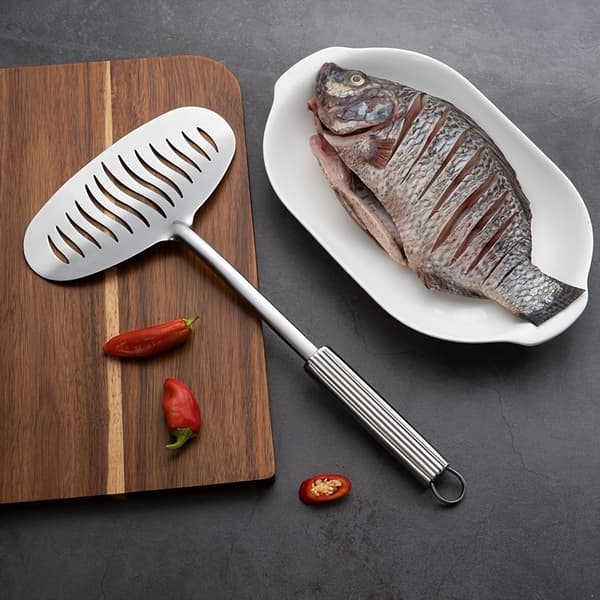Fisk- og biffspade i rustfritt stål, ripefri snuspatel for grilling, steking og baking