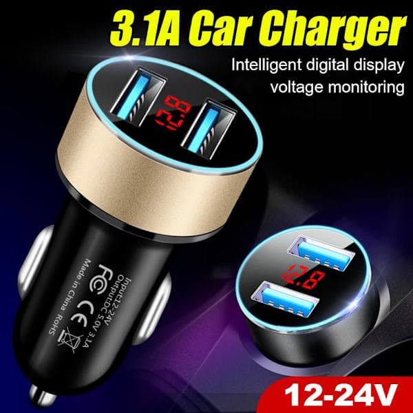 Biloplader cigarettænderstik splitterstik hurtigoplader 3.1A smart dobbelt USB-adapter Y3L7 rød One Size Red One size
