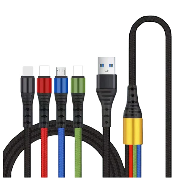 4-i-1 USB-hurtigladekabel [120 cm lengde] Multibrukskabel for Type-C Micro Android-telefoner