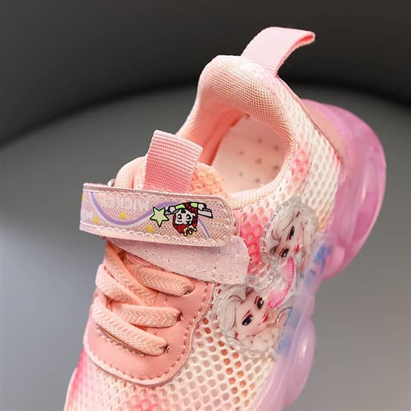 Prinsesse Elsa Jenter Glødende Sko Barn LED Sneakers Lett Mesh Rosa{azc} Pink 25