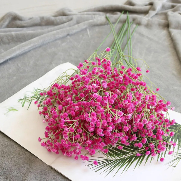 1 stk Kunstige Blomster Plast Gypsophila DIY Blomsterbuketter Arrangement 64cm Til Bryllup Festlig Hjemmedekor rose red