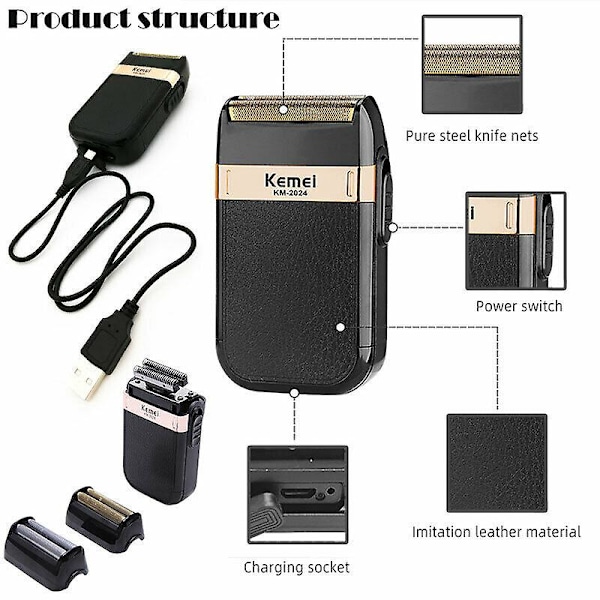 KM-2024 Sähköinen Partakone Trimmer Partakone Hiustenleikkuri USB Latautuva