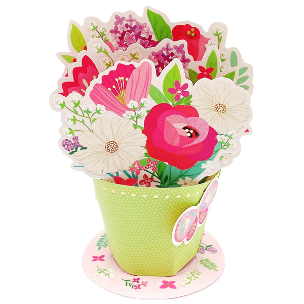 1 set gratulationskort tredimensionellt blommönster Skrivbart dekorativt mors dag bukett välsignelsekort med kuvert Presentförsörjning Tianyuh Grass Green