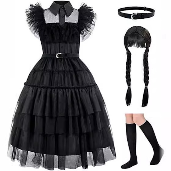 Flickors klänning cosplay Wednesday Brigitte prinsessklänning spets sömnad puffärmar barn Wednesday 4 delar Wednesday 4pcs 120