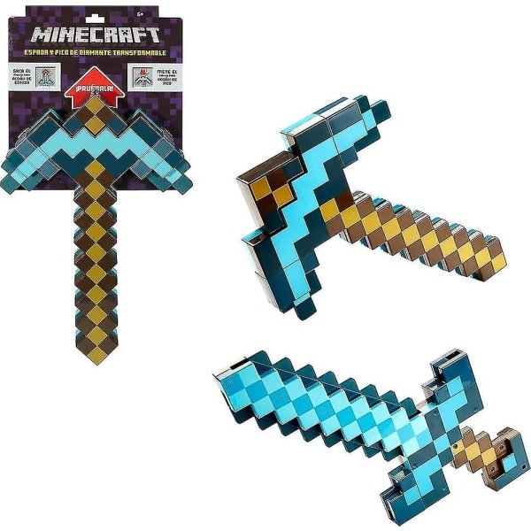 Minecraft-legetøj, sværd og hakke, Minecraft-spil, der ændrer børnestørrelse, rollespilstilbehør, julegave til børn og fans