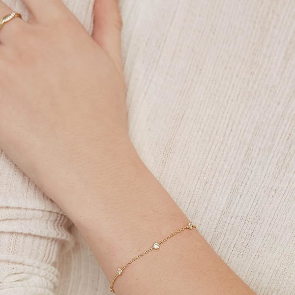 14K Forgyldt Perlebesat Kubisk Zirkonia Simuleret Diamant Station Infinity Kæde
