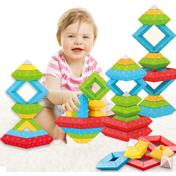 Byggklossar Staplingsleksaker för småbarn 1-3: Montessorileksaker för 1 2 3 år