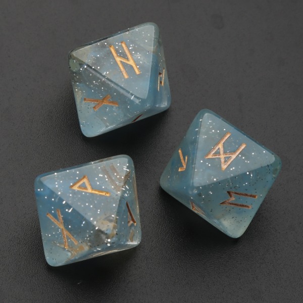 3 stk. Resin terningsett 8-sidet rune terning Resin assortert polyhedral terningsett Polyhedral spådom bordplate terning Blue 0.02