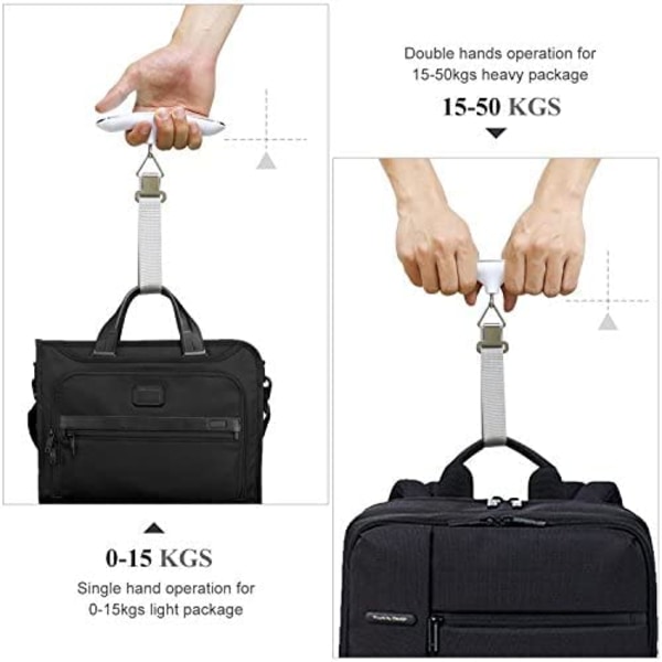 2X resevåg/bagagevåg/elektronisk digitalvåg med hög precision för resväska 110 lb 50 kg kapacitet, tunga hängande, silver
