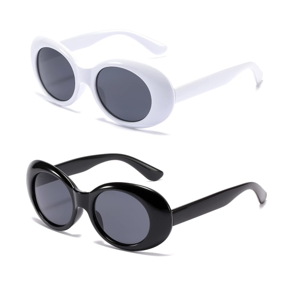 Retro ovale solbriller Clout Goggles Kurt Cobain Vintage Mod Tykk innfatning Rund linse Unisex UV400 beskyttelse