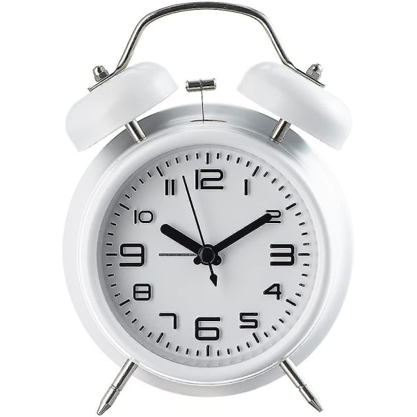 Kovaääninen herätyskello raskaalle nukkuville aikuisille, hiljainen, tikittävä kaksoiskelloherätyskello makuuhuoneeseen, akkukäyttöiset analogiset herätyskellot taustavalolla (4