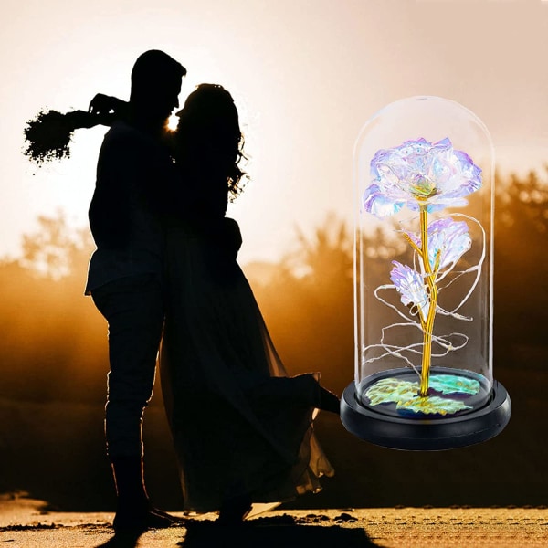Beauty And the Beast Rose I Glasskuppel LED-lys Krystall Rose Blomster Gave Til Bursdag Jubileum Valentinsdag Bryllup Kjæreste Kone Kvinner