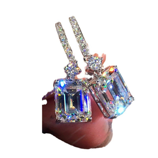 4,20Ct Smaragdformet Moissanitt Ørepynt for Kvinner 14K Hvitt Gullbelagt