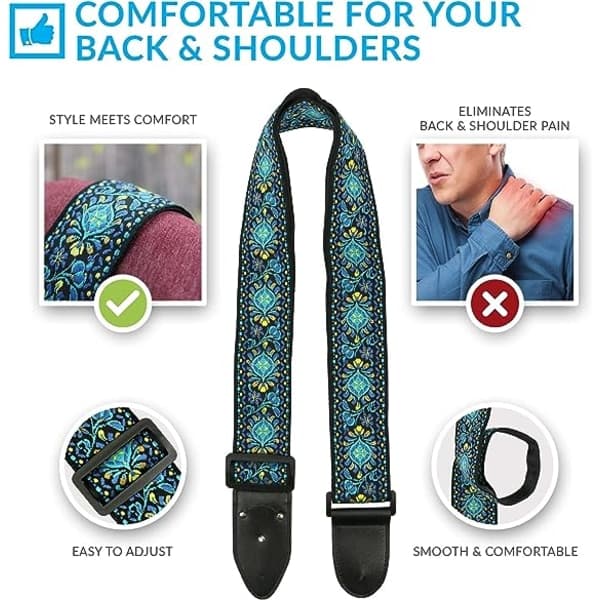 TG Blue - Gitarrband i folklig stil - Set med Jacquardvävt gitarrband_xx