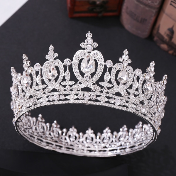 Sølv dronning krone for kvinner og jenter, bryllup kronprinsesse tiara, kostyme festtilbehør til Brithday Halloween Babyshower