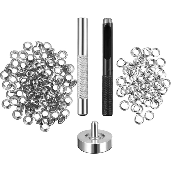 Grommet Eyelets Tool Kit, Embossing Setting Tool og 100 sett med øyeløkker med oppbevaringsboks (1/4 tommers indre diameter)
