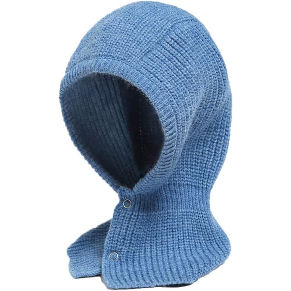 Balaclava stickad tröja cap vinter varm huva halsduk mössa för kvinnor män (blå)