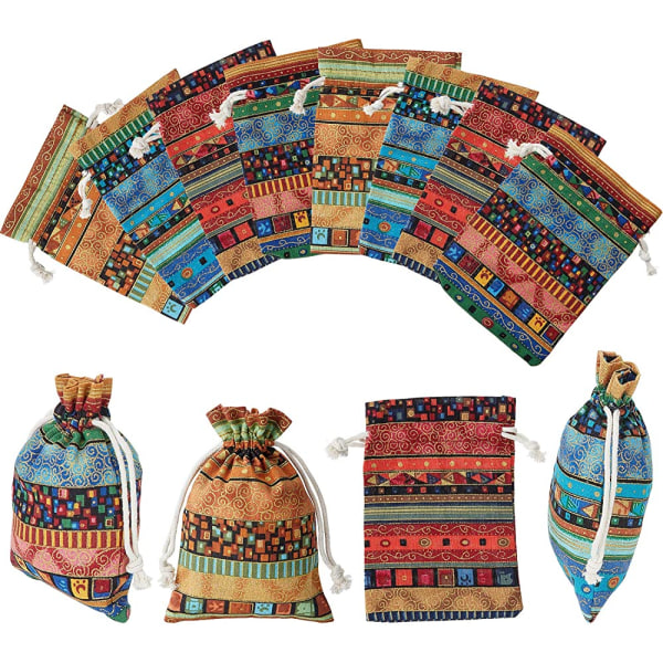 28 Pack egyptiläistä tyyliä koruja kolikkopusseja Aztec Print Kiristysnyörillä lahjapussi Joulun uudenvuodenpäivän lahjapussi karkkihääjuhliin Ystävänpäivän suosikkeja