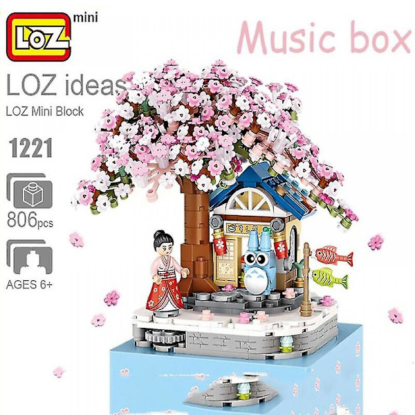 Japan under the sakura tree mini blocks music box building bricks totoro kimono pedagogiska leksaker Med låda With box A