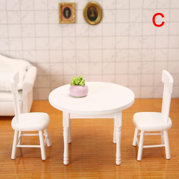 1/12 dukkehus miniature møbel hvidt spisebord i træ Set