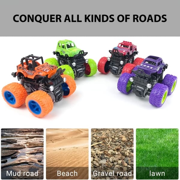 Inertidrevne monstertrucks til 3 år og opefter, Push & Go, tovejsbiler med 360° spin, robust pull-back køretøjssamling Random Color 1pc